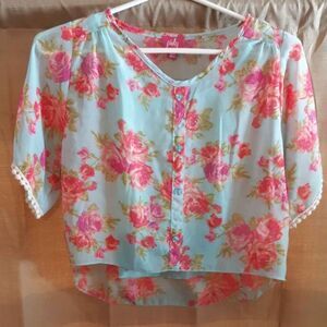 Pinky Floral Girls Medium 10/12 Flowy Sheer Blouse with Built-In Tank